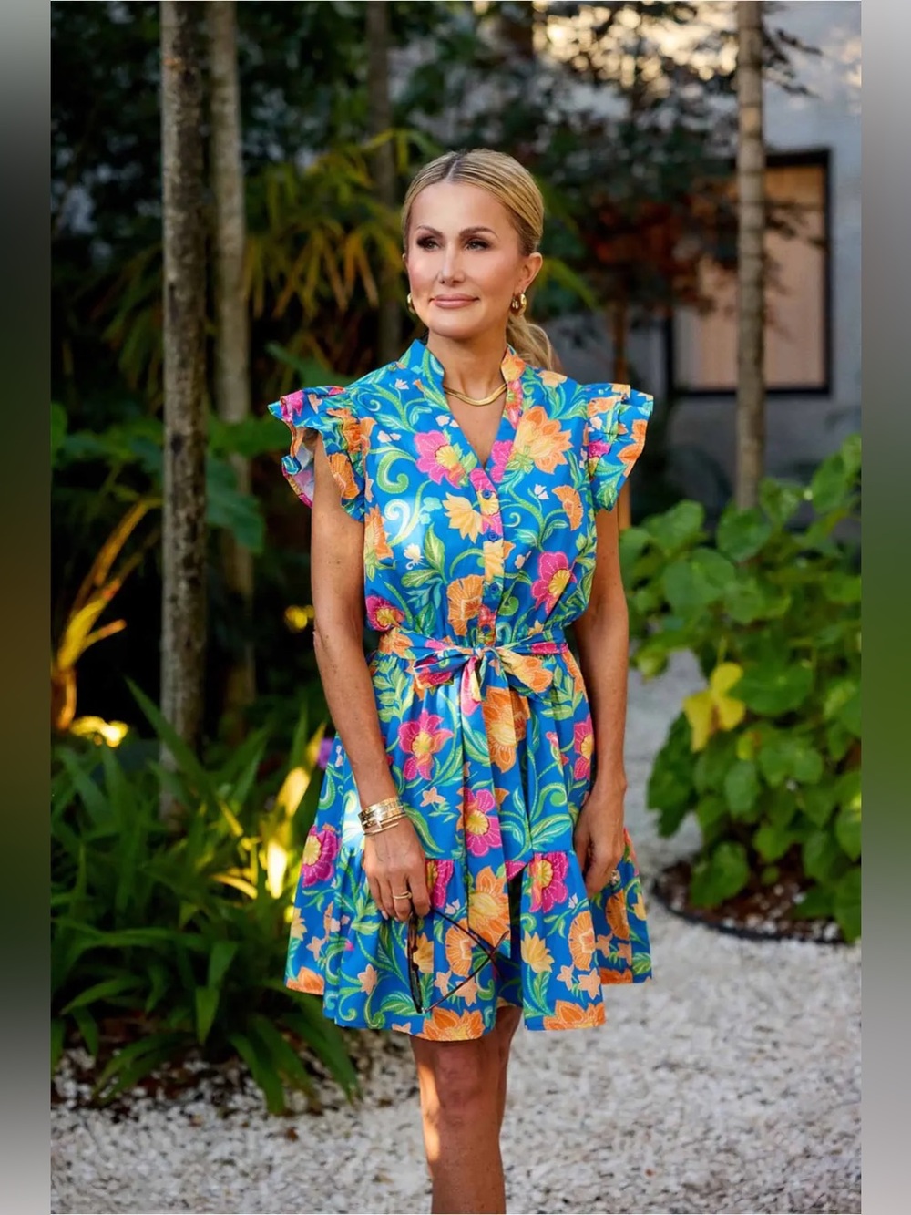 NWT Vibrant Blue Tropical Floral Brandi Floral Short DressTie-Waist Dress XL